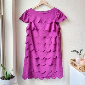 Julie Dillon Bright Purple Tiered Scalloped Cap Sleeve Shift Dress